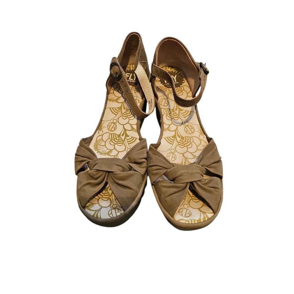 Fly London Suede Khaki Cupido Ankle Wedge Strap Sandals Size 42 11 or 11.5